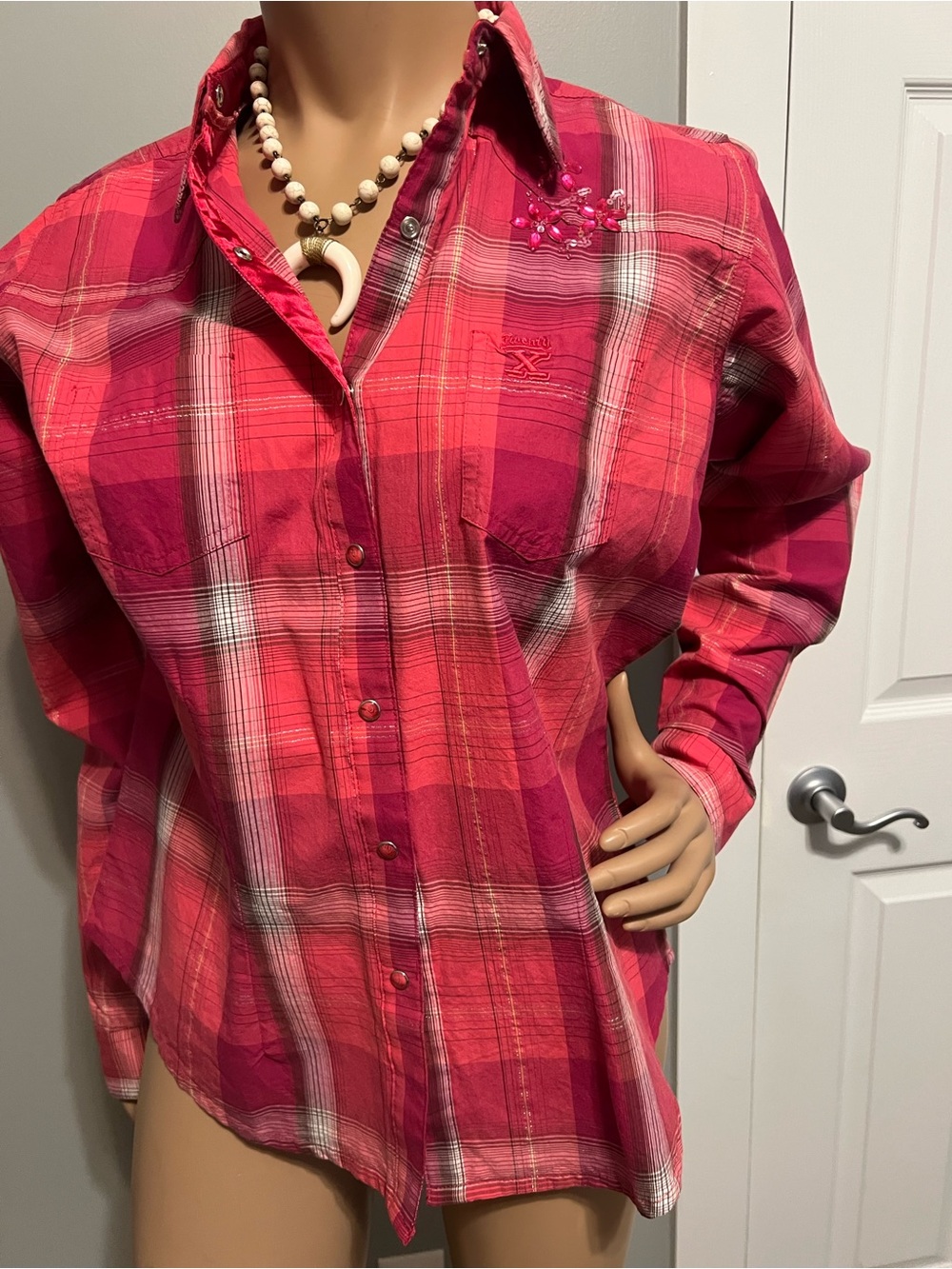 Wrangler Pink Plaid Snap-Front Shirt